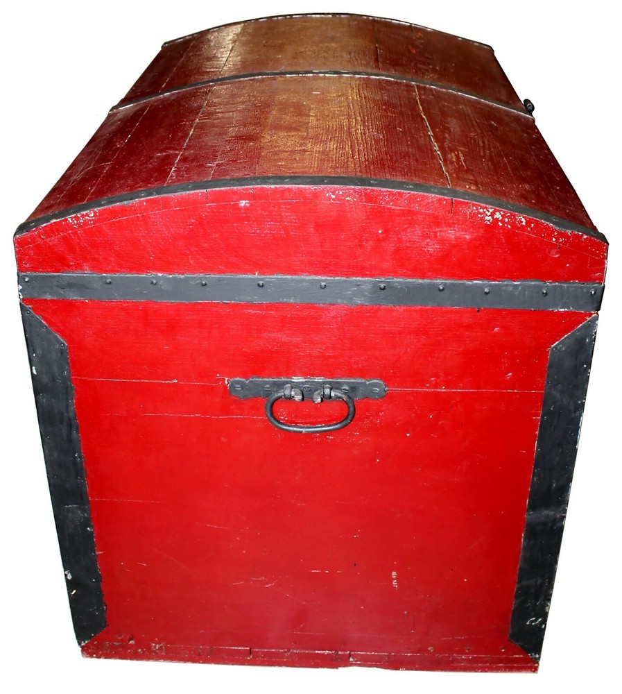 Vintage Handmade Cedar Red Storage Steamer Trunk Chest