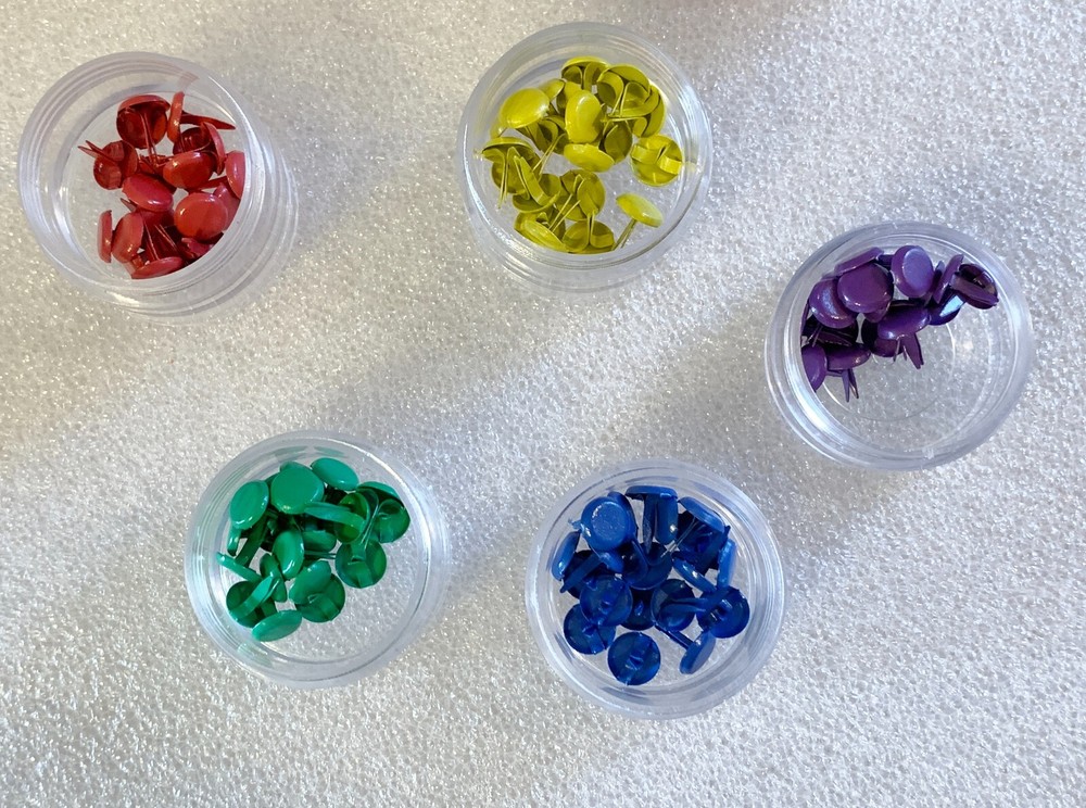 29 Diff Sets Unique Deco Brads + Storage Container w/ 30 Screw Top Containers