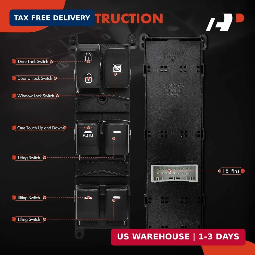 A-Premium Master Power Window Switch Compatible with Kia Rio 2012-2017,18