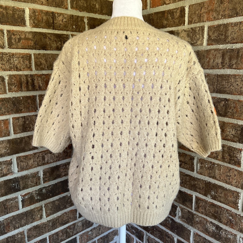 Strut & Bolt Beige Orange Floral Crochet Oversized Pullover Medium Knit