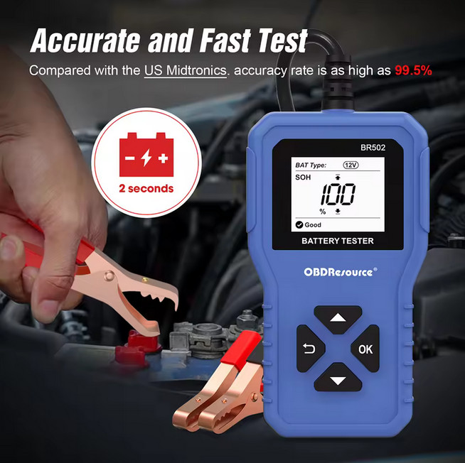 OBDResource Car Battery Tester 6V 12V 24V BR502 System Analyzer 100-2000CCA