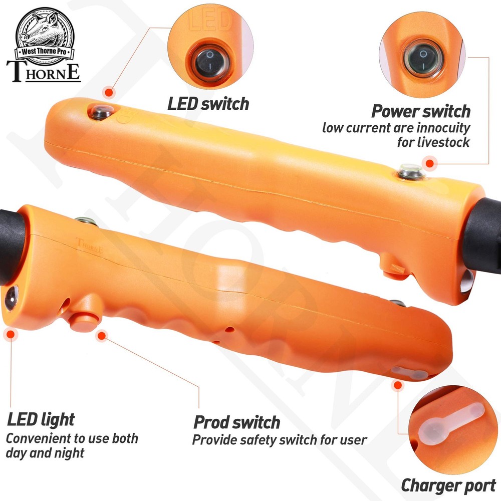 West Thorne Pro Cattle Prod, Newest Waterproof Stick with LED Light,