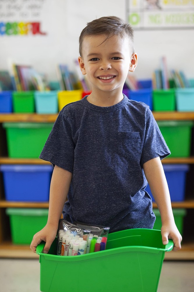 Storex Large Blue Book Bin 6 Pack Interlocking Handles for Easy Organization