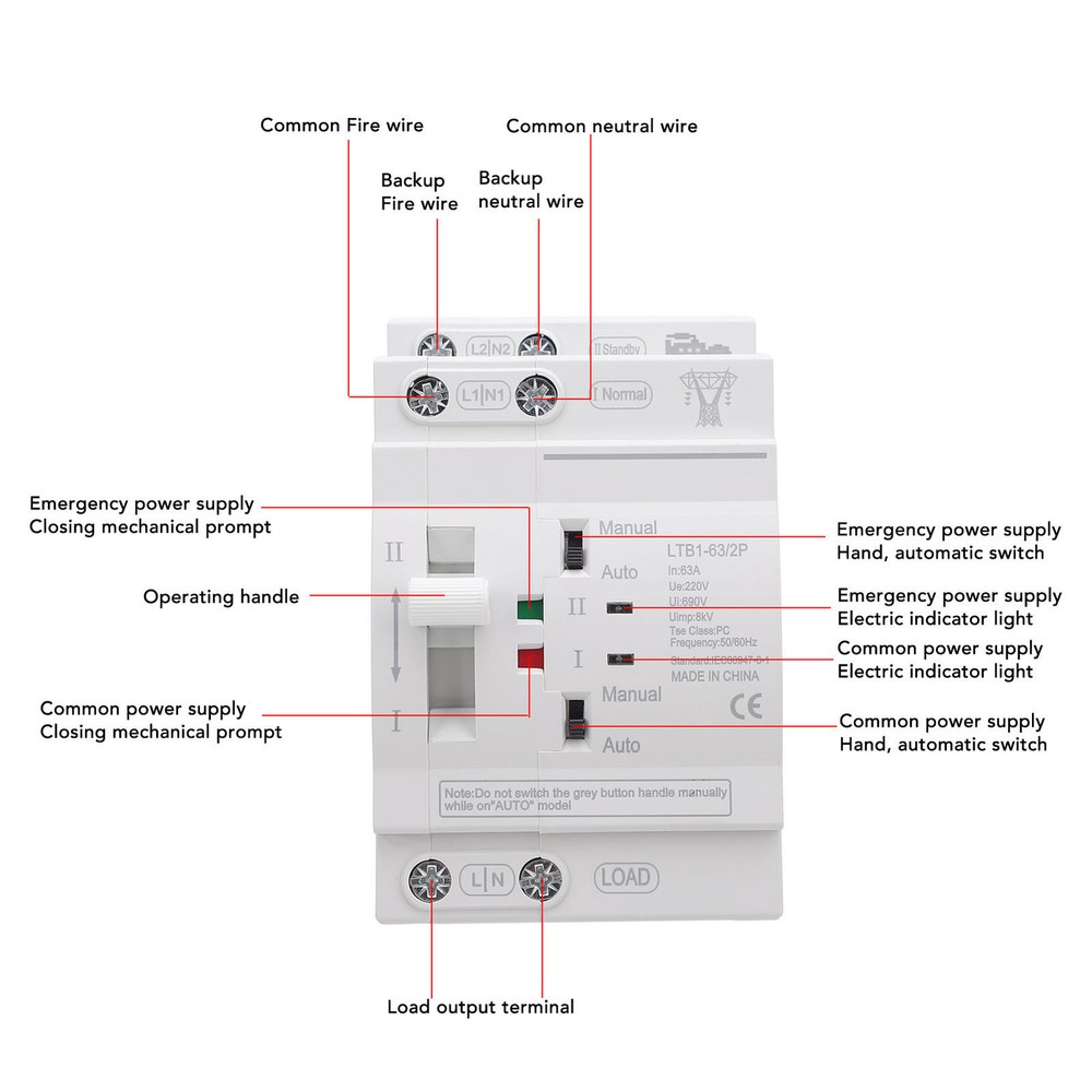 Double Power Automatic Transfer Switch 63A 2P ATS Power Transfer Switch♡