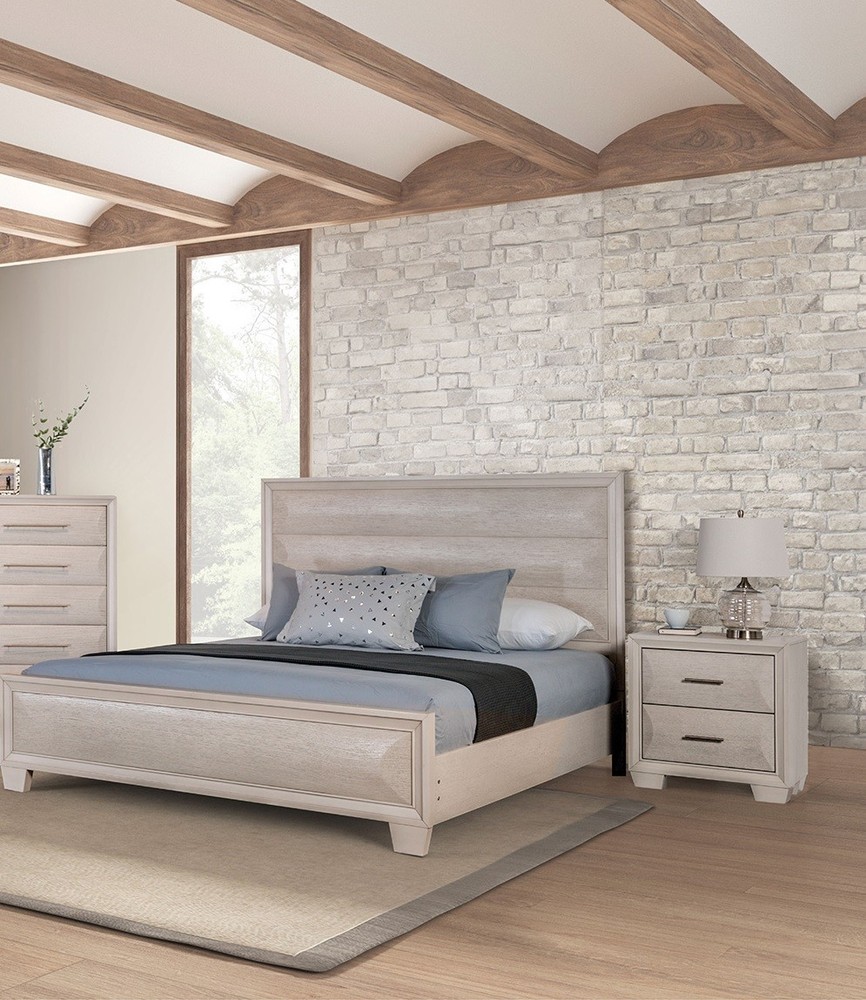 Transitional Style White Oak Finish 1pc Queen Size Bed Set