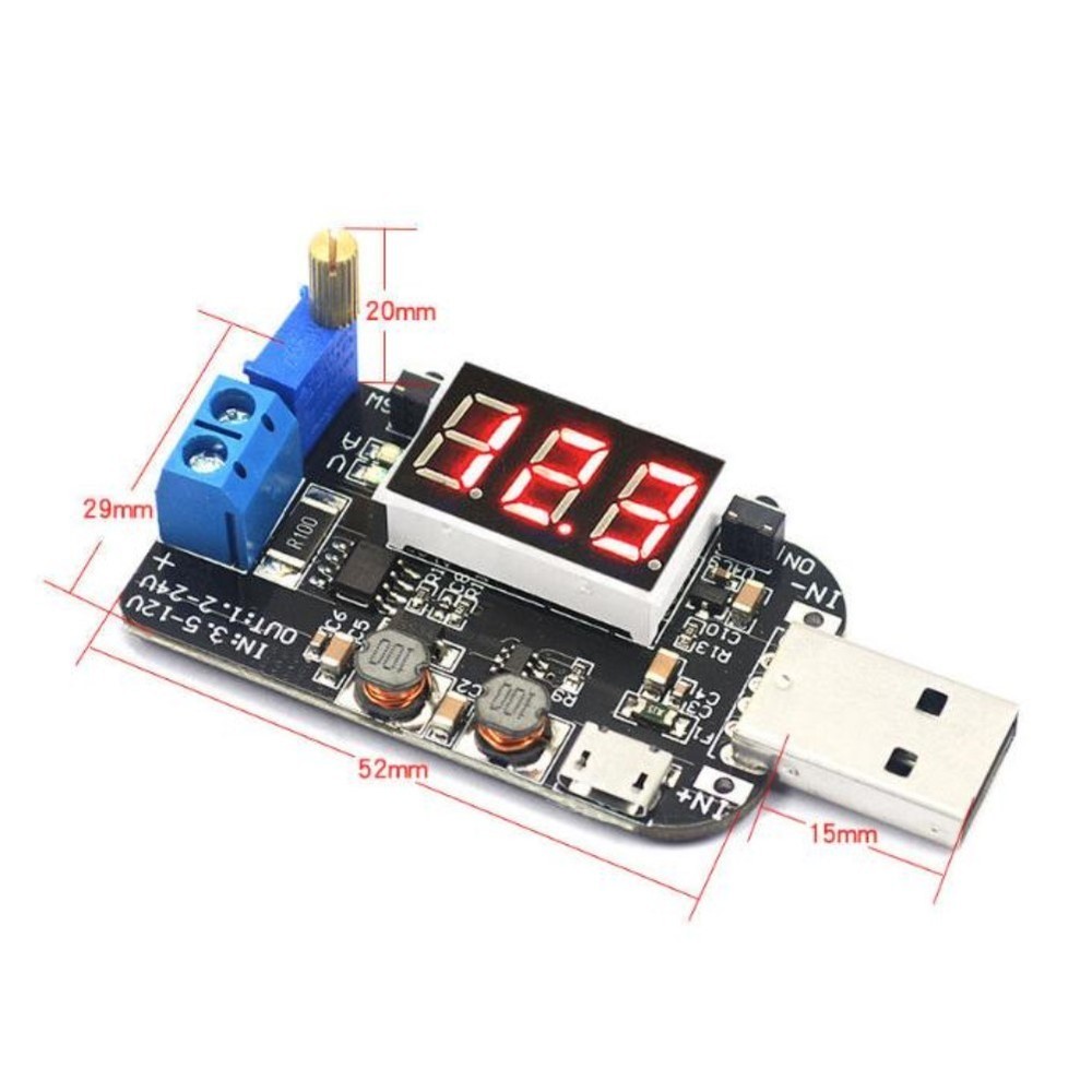 Adjustable Output Power Module USB Input 1.2V-24V with MicroUSB Compatibility