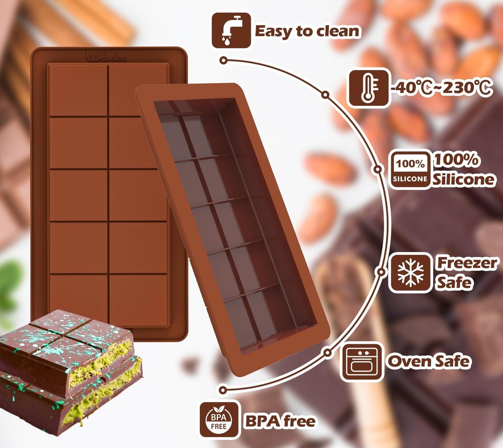 Deep Chocolate Bar Molds 2 Pack, 1 Inch Deep Large and Thick Silicone Chocolate