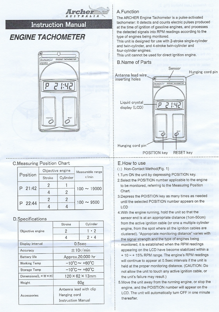 Digital Engine Tachometer (Like OPPAMA PULSE PET-1100R) 2 & 4-Stroke - Digital