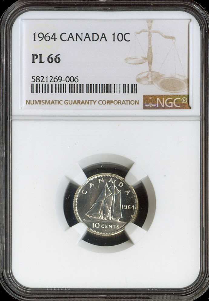1964 Canada Silver 10 Cents 10C NGC PL66 - Quality