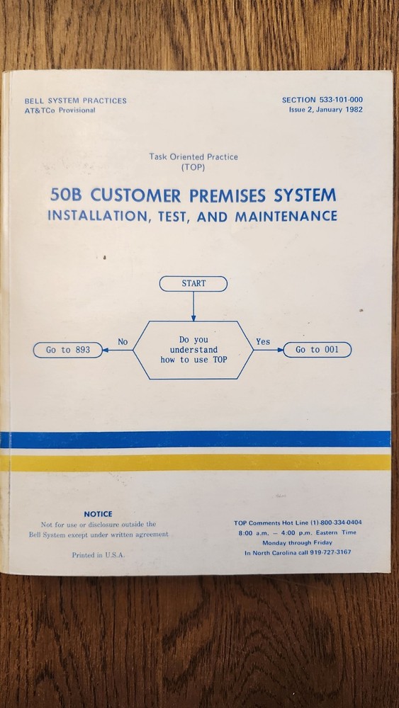 AT&T Bell Systems 50B Customer Premises System Installation, Test and...