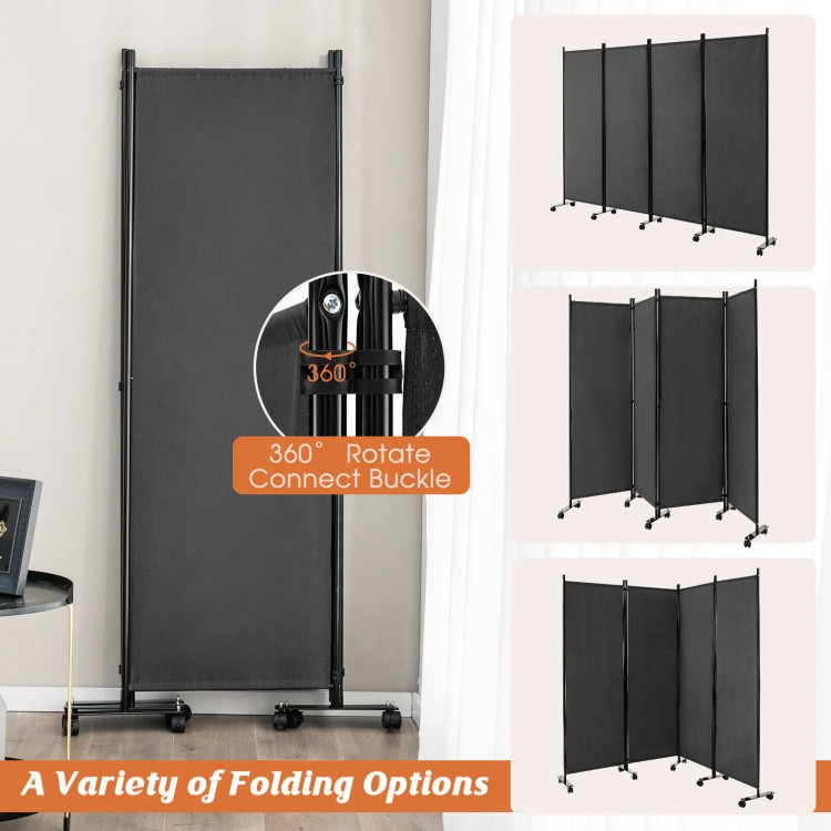 4-Panel Folding Room Divider with Locking Wheels - Portable Privacy Screen