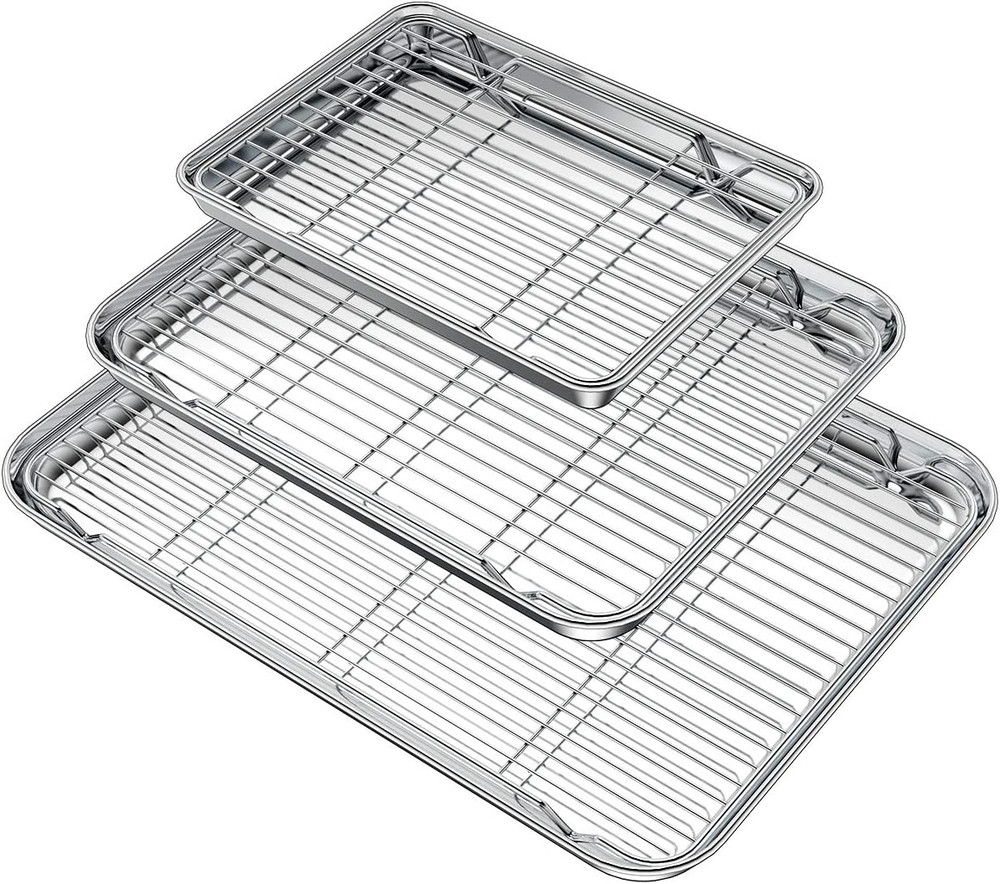 Baking Sheet with Rack Set (3 Pans + 3 Racks), Stainless Steel Baking Pan Cookie