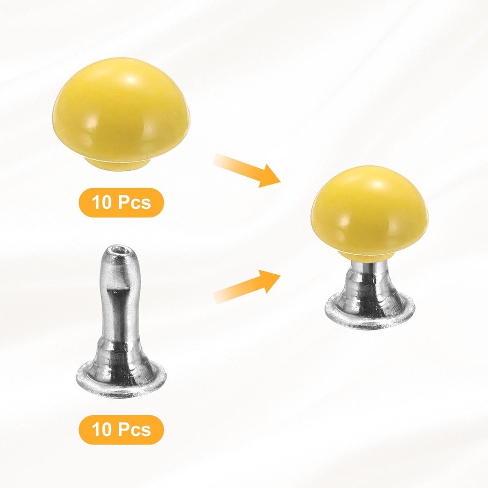 10Pcs Mini Rivet Studs 4mm Double Cap Leather Rivets Tubular Studs Yellow
