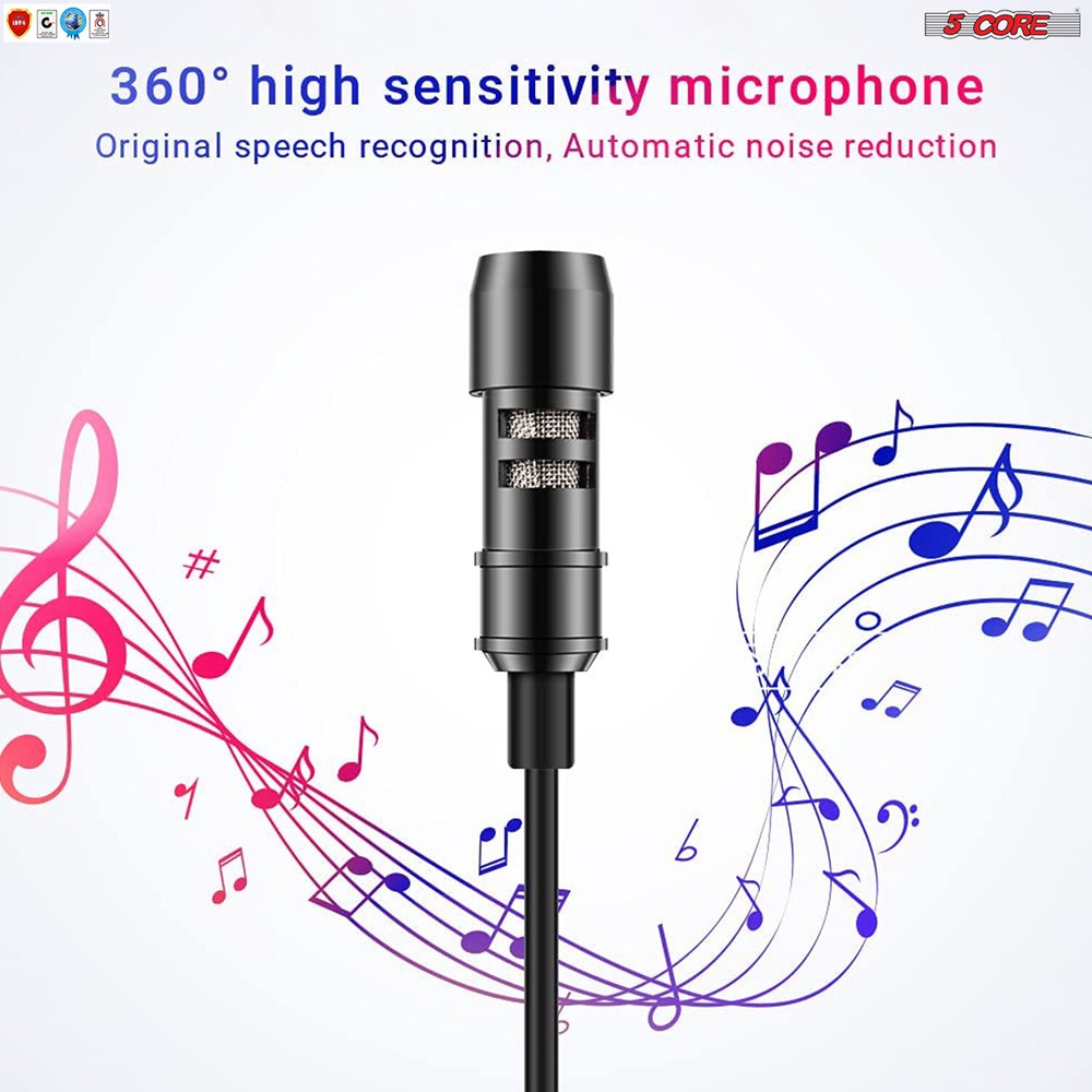 5Core Lavalier Microphone Clip On Mic Professional Grade Lav Lapel Microfono