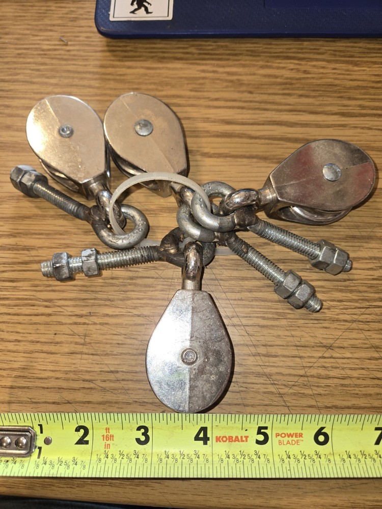 4 pulleys for rope,with Bolts Welded Onto Pullys