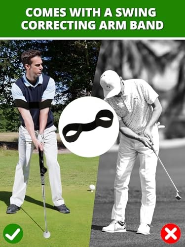 Retractable Golf Swing Trainer with Arm Band - Click Stick Golf Training Aid,