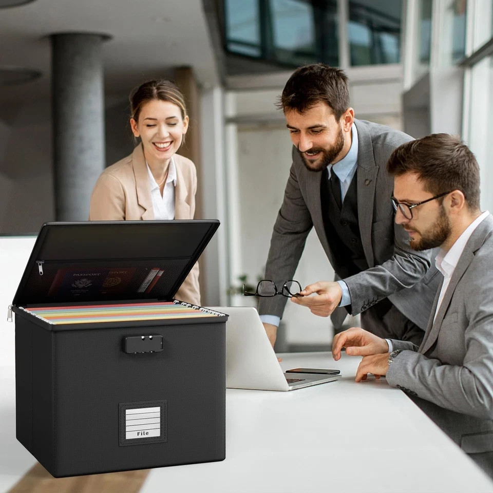 Fireproof File Box Document Organizer Waterproof Locking Storage with Handle