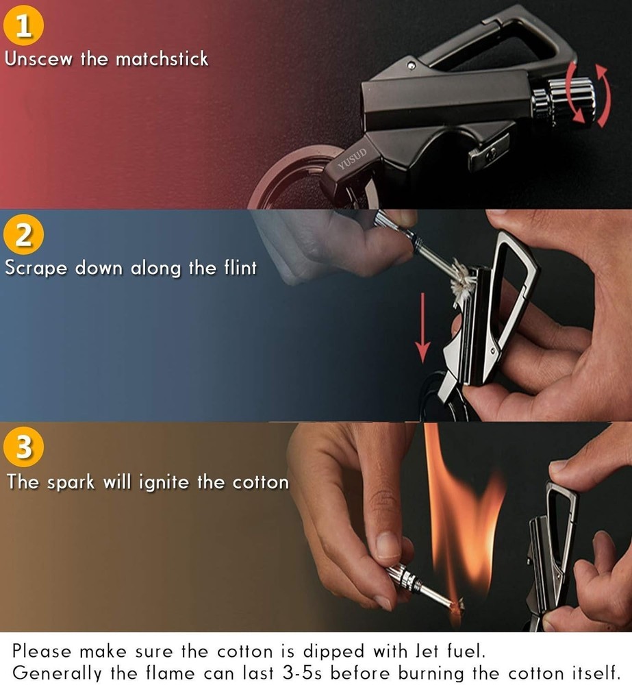 Permanent Match, Flint Fire Starter Never Ending Match Keychain Lighter with ...