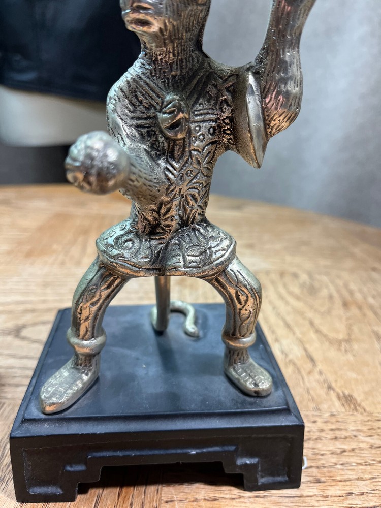 Pair Vintage Silver plated Monkey Warrior Candlestick Holder