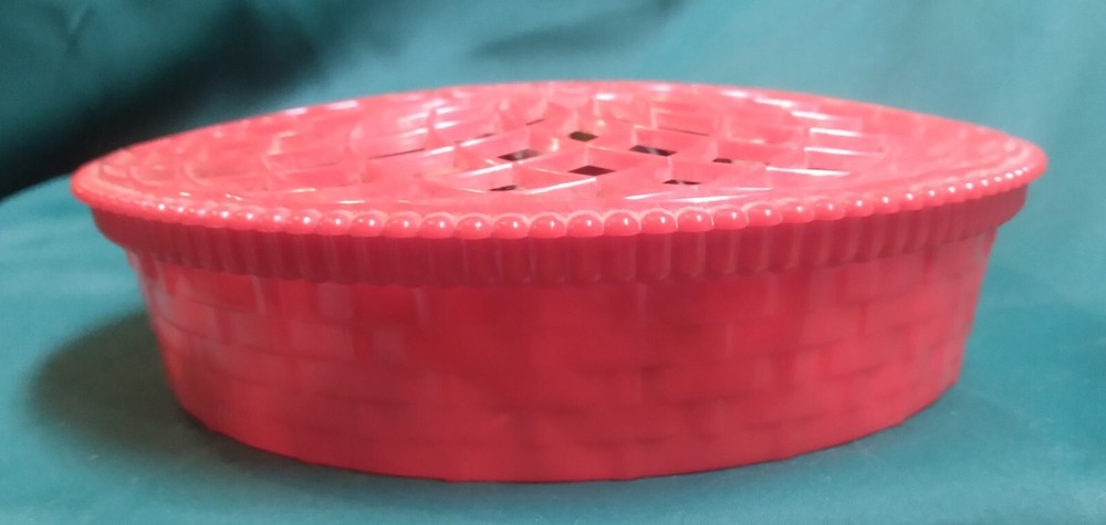 Vintage Red Plastic Thread Basket & Contents