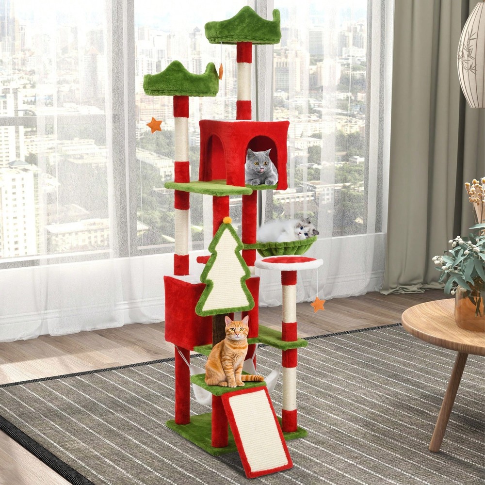 75" Cat Tree Tower Condo,Multi-Level Christmas Decor Cat Climbing Tower With Top