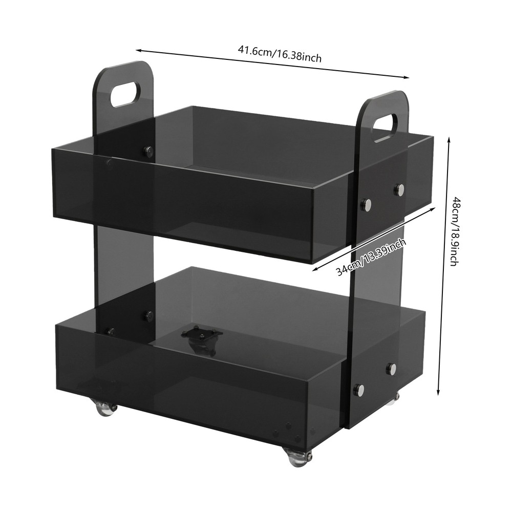 Acrylic Side Table Modern Bedside Table Free Standing Storage Rack with Wheels