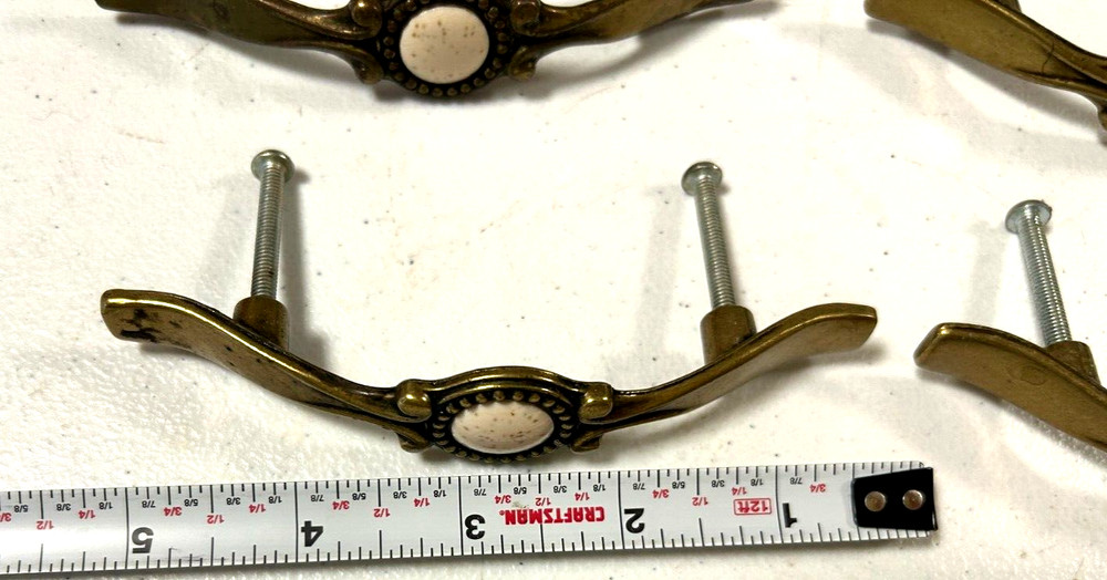 8 Vintage Brass Drawer Pulls, 5" Long, has 3" Hole separation