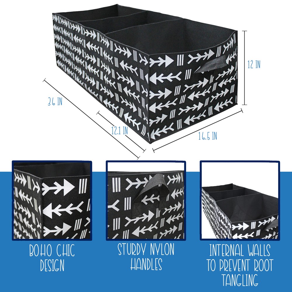 30 Gallon Large Rectangular Grow Bag, 3-Section Fabric Raised Bed Planter