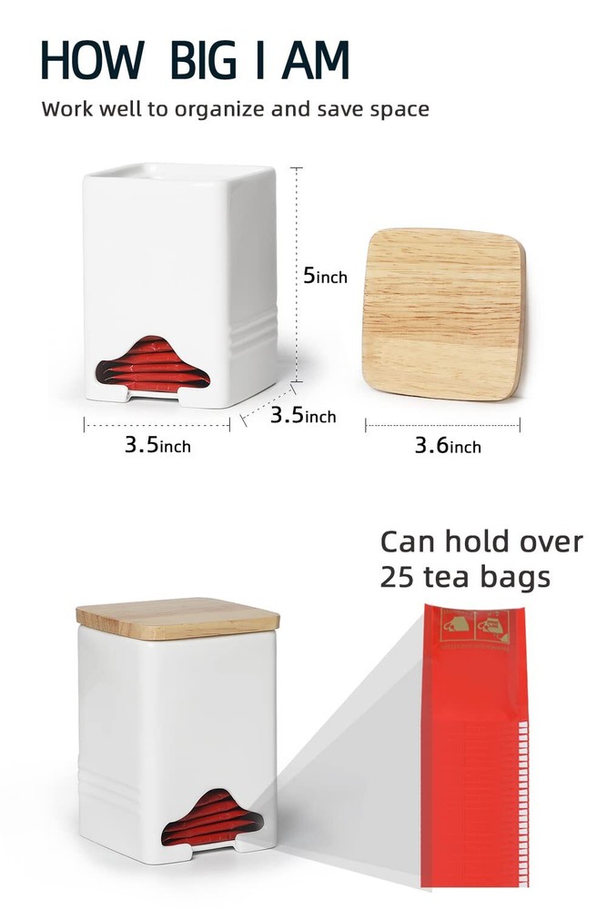 Ceramic Tea Bag Storage Organizer Caddy Holder With Lid white