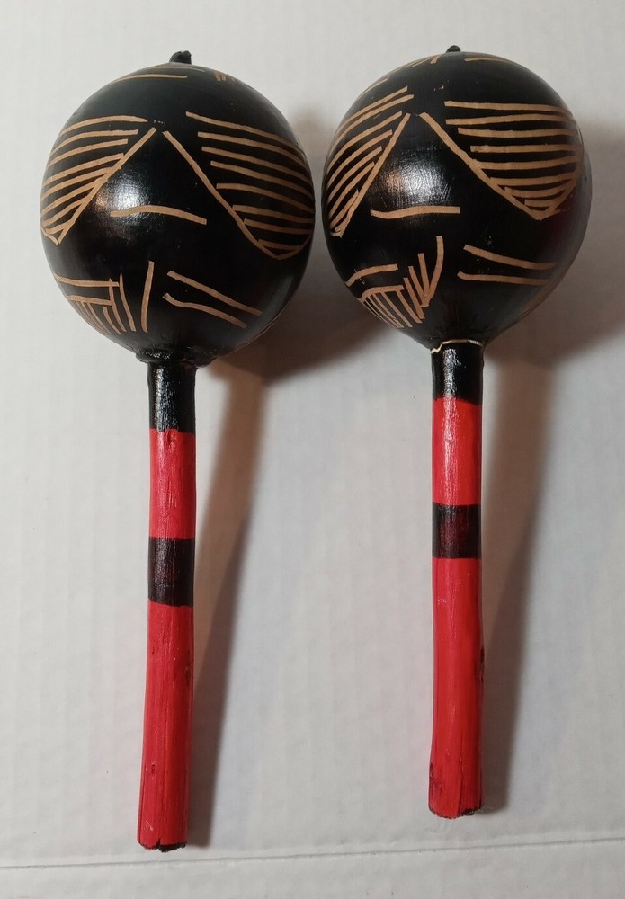 Maracas Haiti Black & Red Painted 8" Tall
