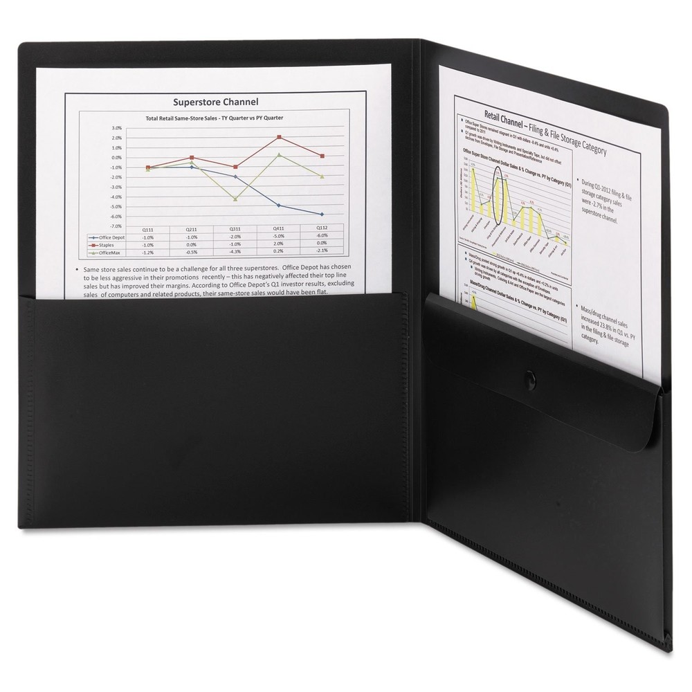 Poly Two-Pocket Folder with Security Pocket Letter Size Black 5 per Pack 87700