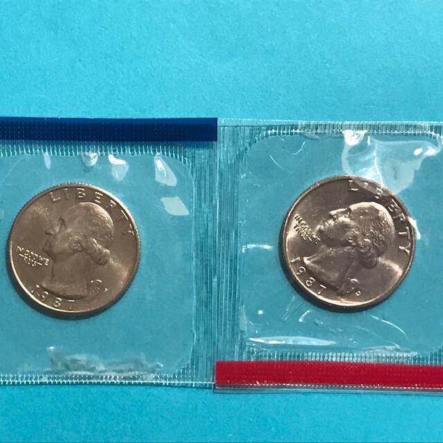 1987 P&D Washington Quarters  Unc Mint Cello  FREE SHIP