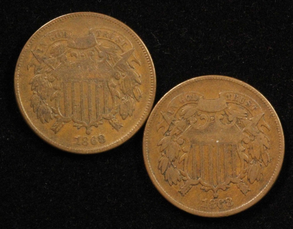 1868 2c Two Cent Piece Pair - Free Shipping USA