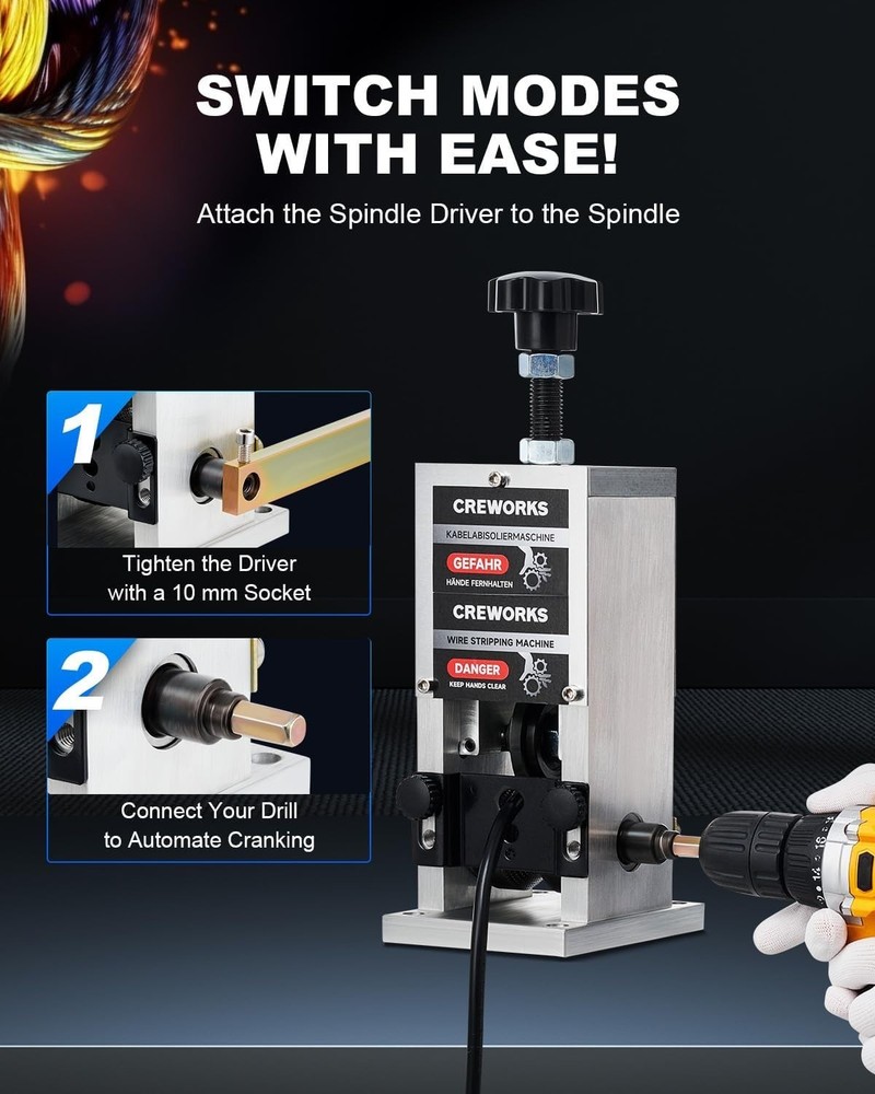 Drill Powered Wire Stripping Machine with Adjustable Blade and Portable Design
