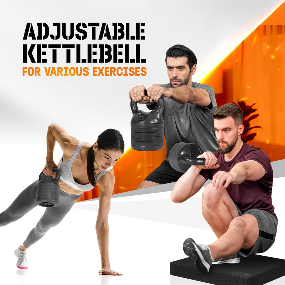 Adjustable Kettlebell Set, 20–40 LB Weight Set, Solid Cast Iron Handle with Spac