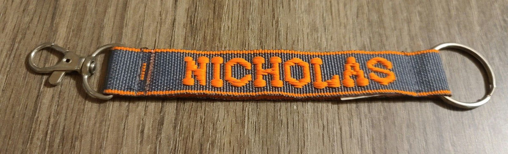 New Nicholas Personalized Keychain Gray and Orange