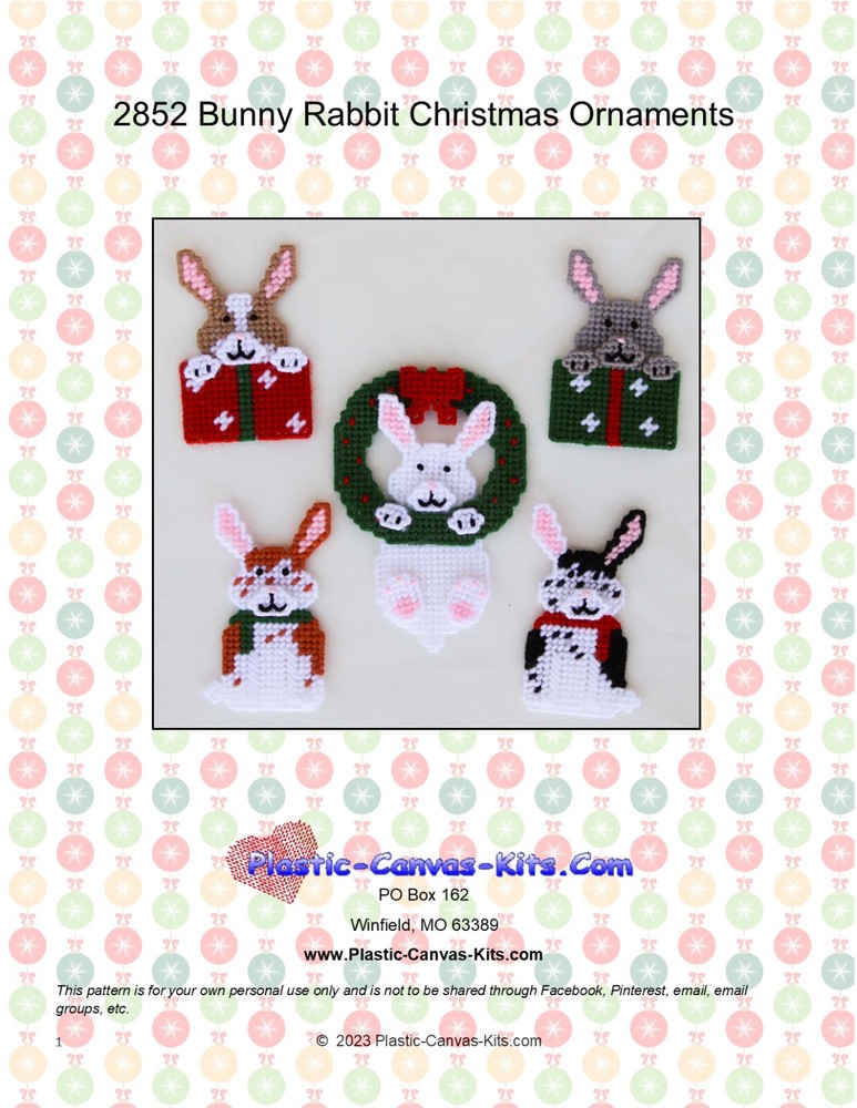 Bunny Rabbit Christmas Ornaments-Plastic Canvas Pattern or Kit