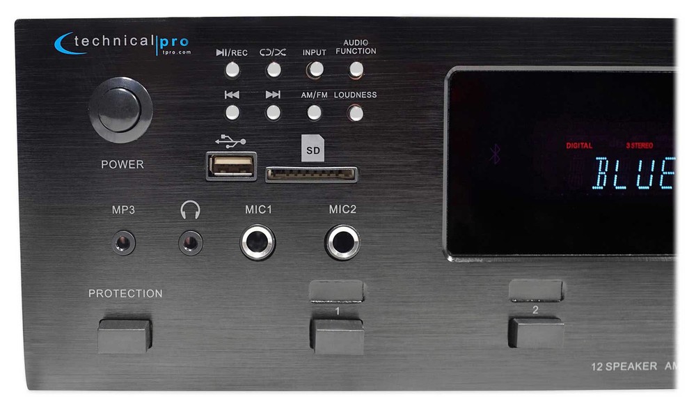 Technical Pro 6000 Watt 6-Zone, 12 Speaker Home Theater Bluetooth Receiver+EQ