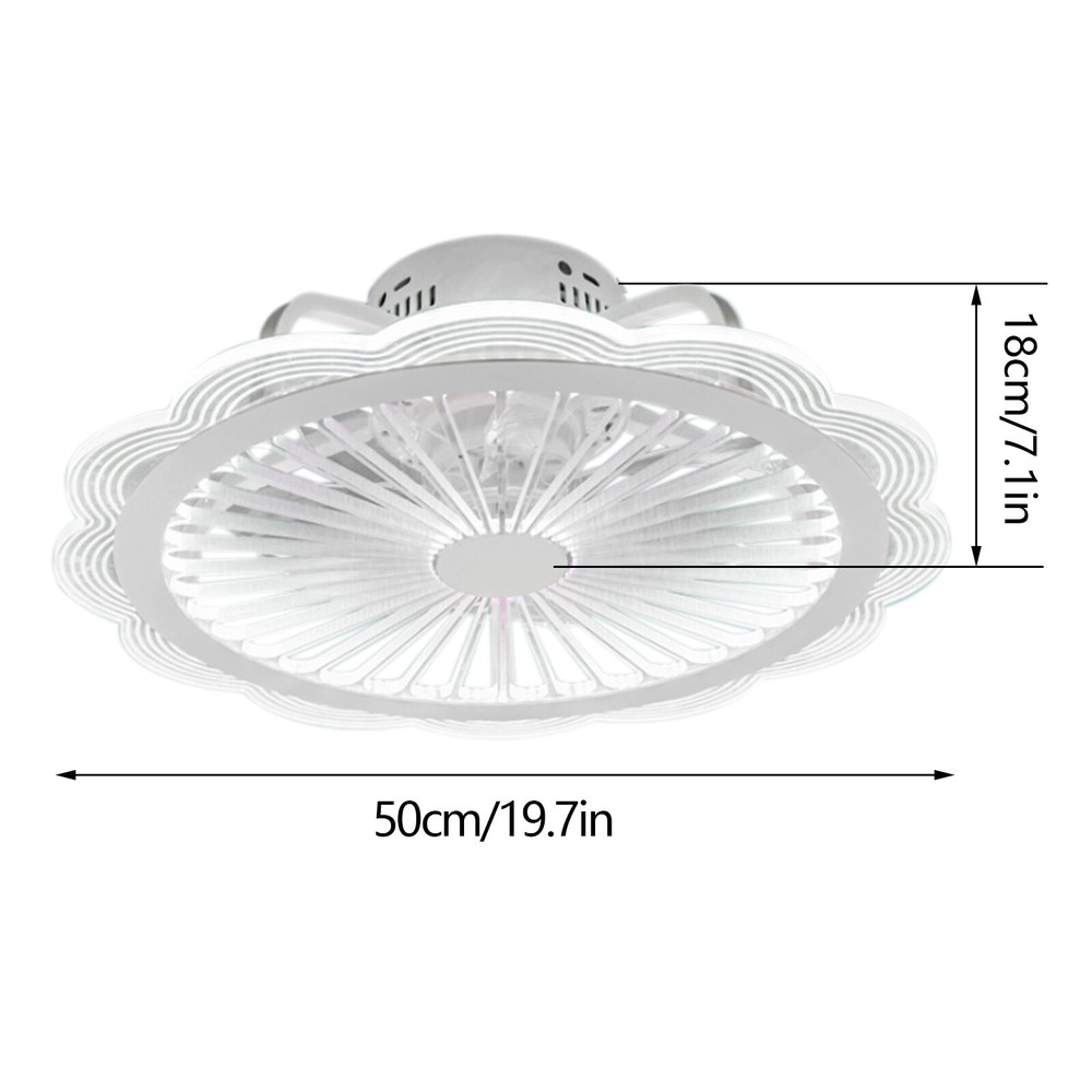 19.7" Flush Mount Modern Ceiling Fan Light Dimmable LED Chandelier Lamp + Remote