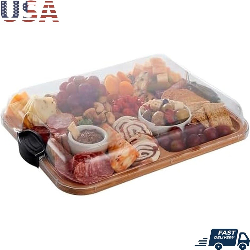 Dual Function Bamboo Cutting Board W/ Clear Locking Lid Charcuterie & Snacks New