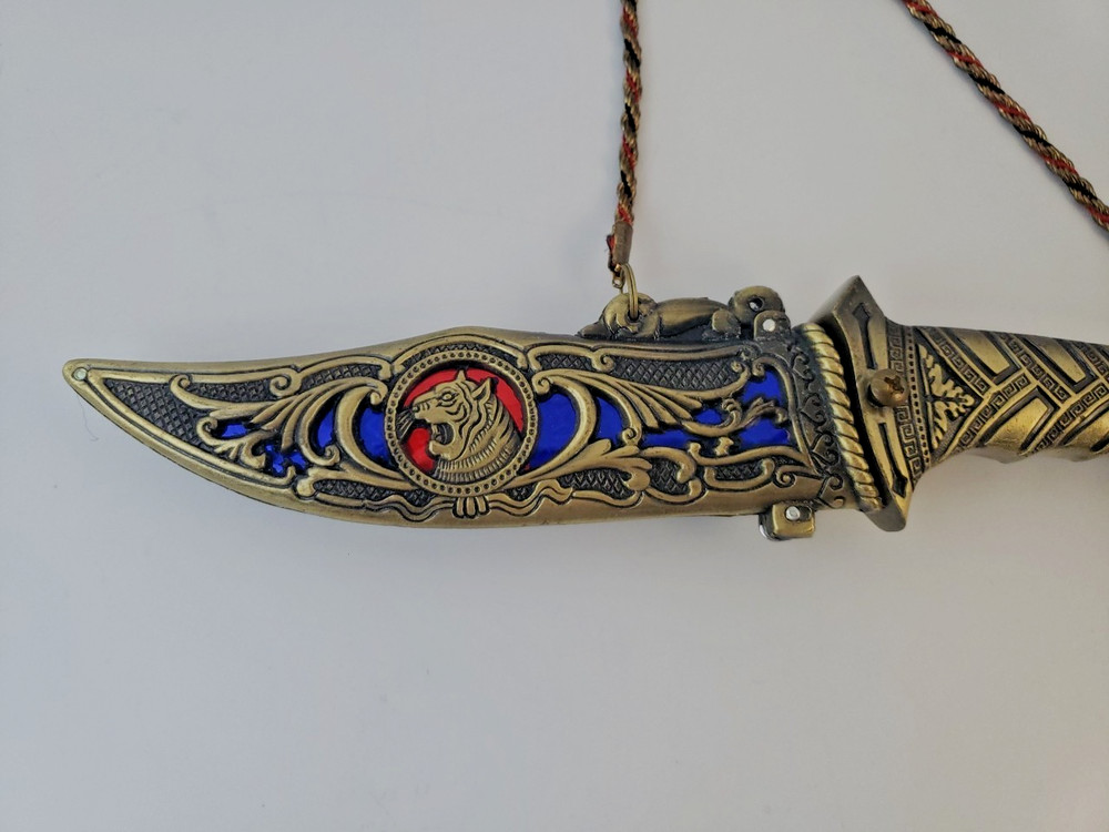 Exquisite Asian Design with-Blue/red Gemstone Silver Brass Dagger