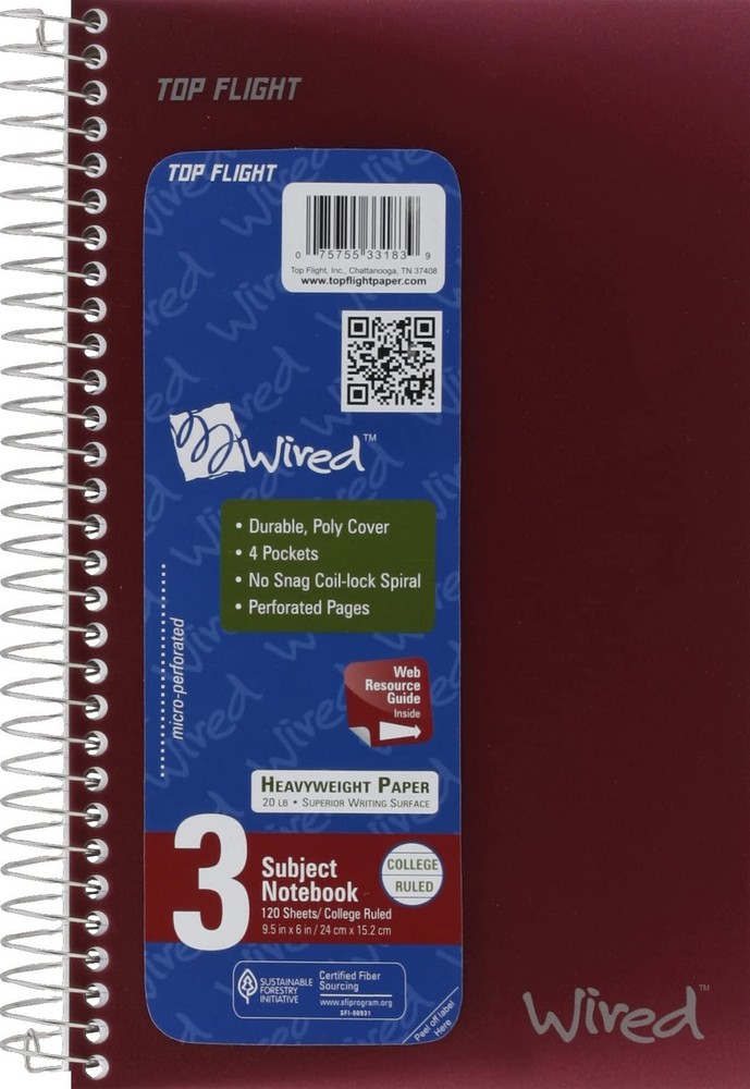 Wired 3Subject Notebook, 120 Sheet