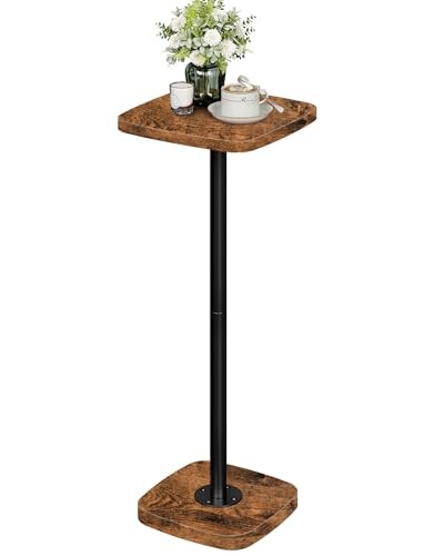 Small Side Table, Drink Table for Small Spaces, Square 1 Rustic Brown + Black