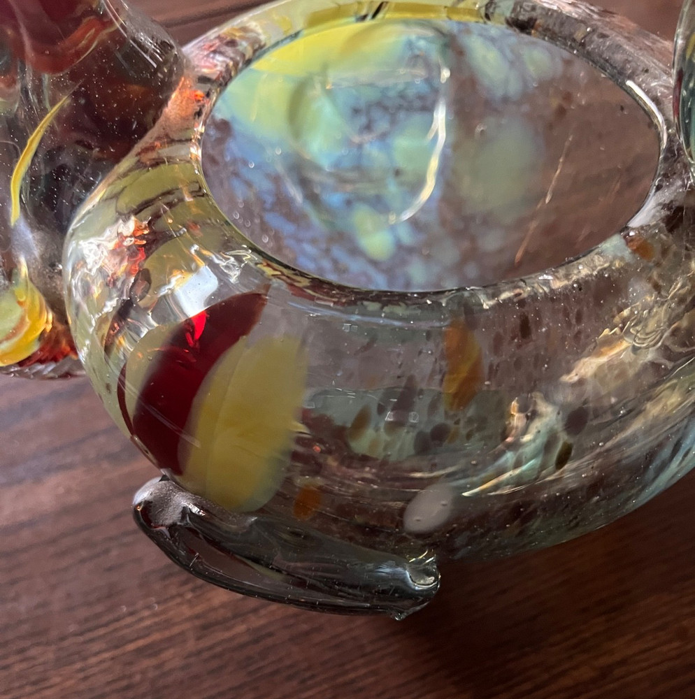 Art glass rooster vintage planter container
