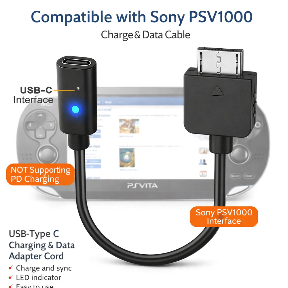 USB C Cable for Playstation Vita 1000 Controller Charging Adapter Type C LED*