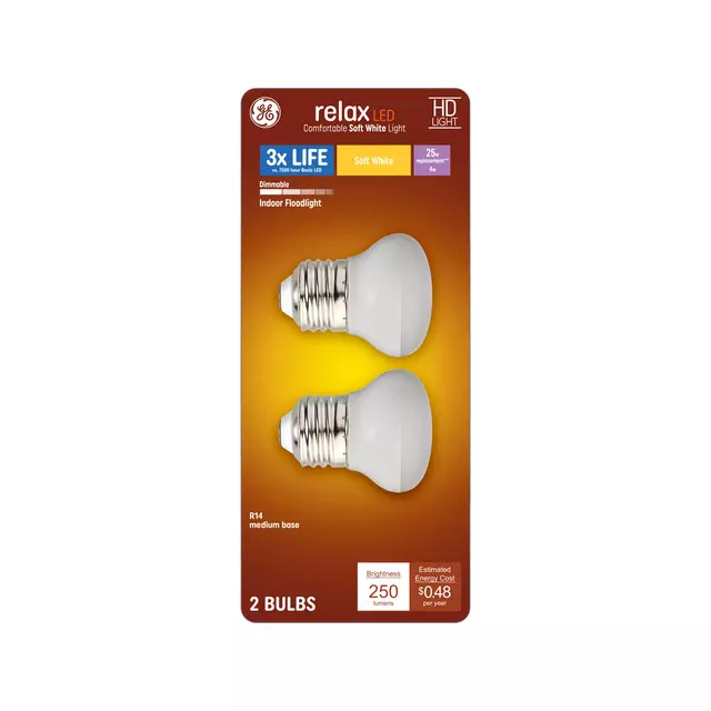 GE Relax 2-Pack 25 W Equivalent Dimmable Warm White R14 LED Light Fixture Light