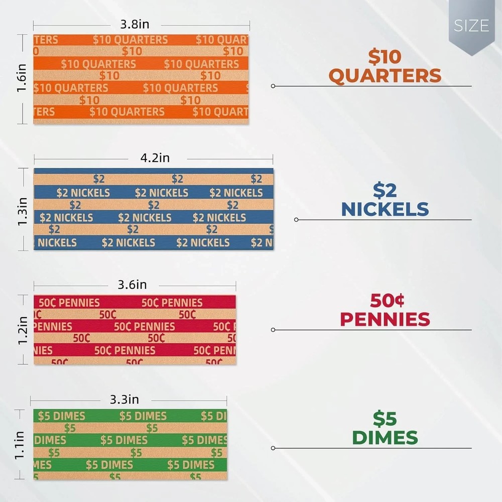 Coin Wrappers Assorted 500 Flat Stripped Roll for 500