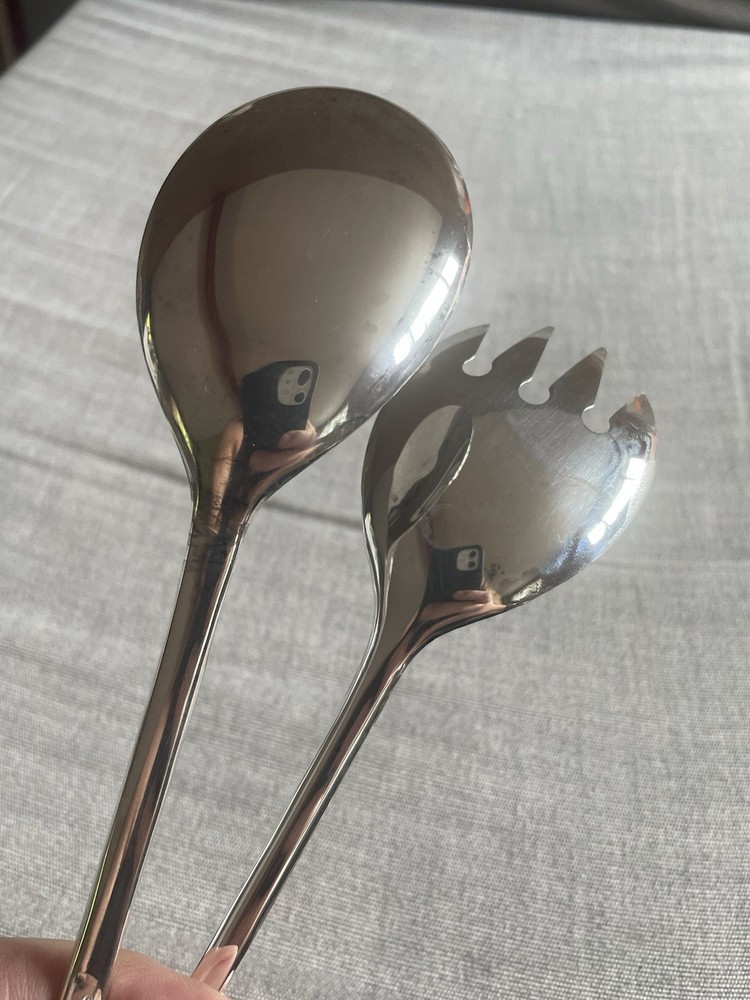 Italy Silver Plated Solid 9”Serving Set Salad Spoon and Fork Italian Vintage EUC