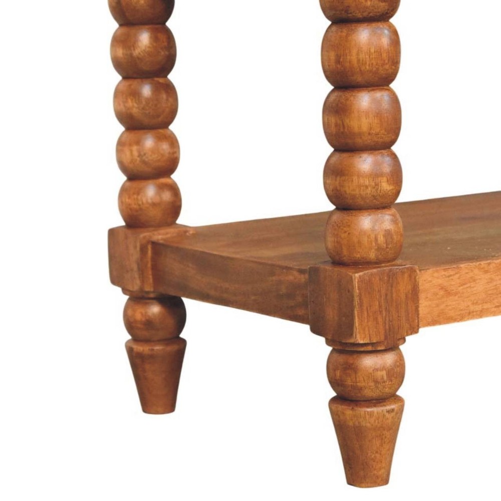 Leather Spindle Storage Bench - Amber Oak