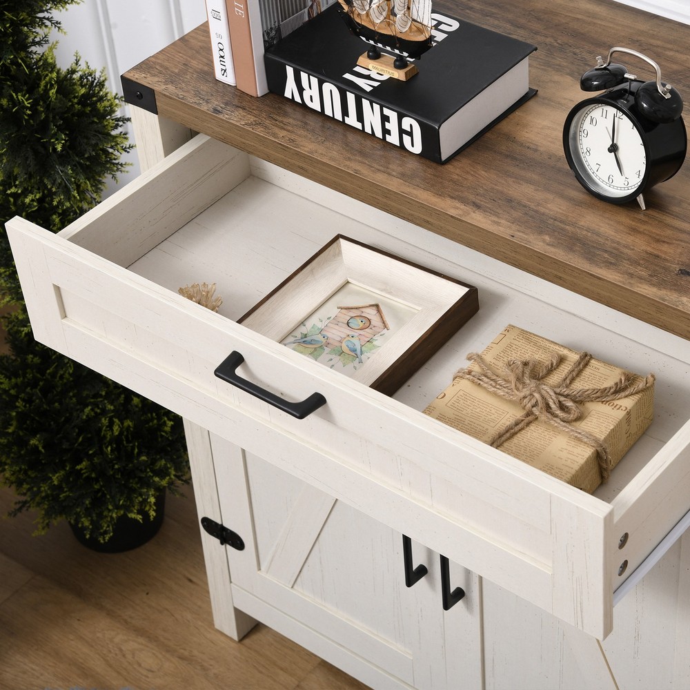 HOMCOM Farmhouse Sideboard Buffet Cabinet, Rustic 2 Barn Doors Kitchen Cabinet